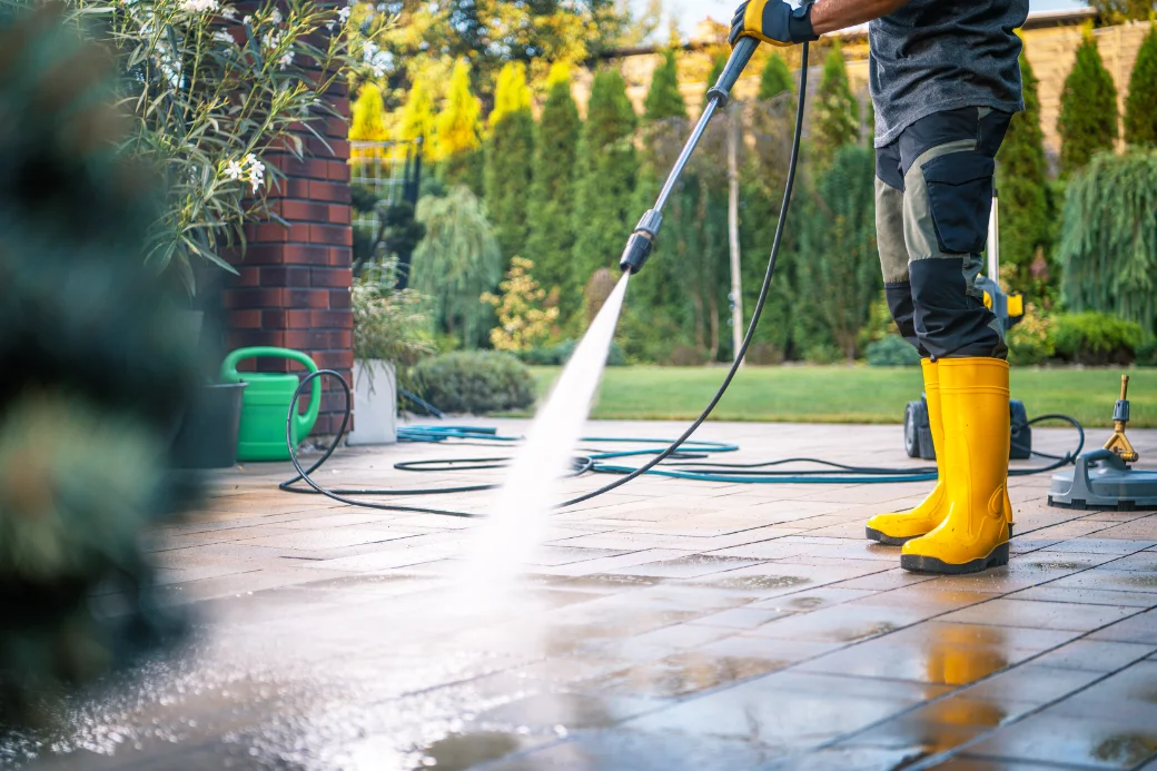 Driveway being pressure cleaned