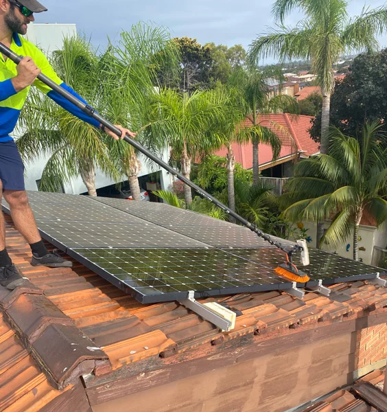 Solar panels being rinsed